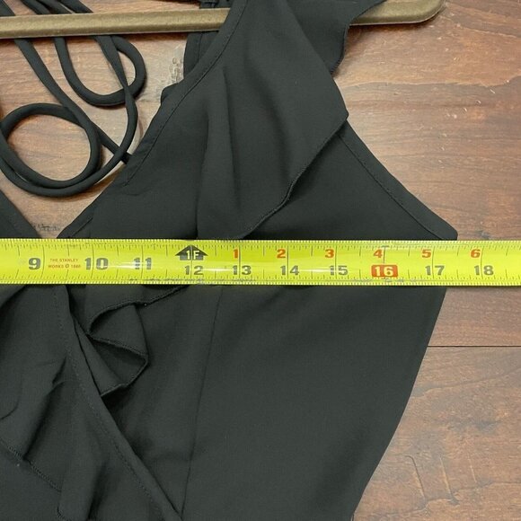 Lulus Black Sleeveless Ruffled Skater Sz Small Little Black Dress Wrap Tie Back - Picture 6 of 12